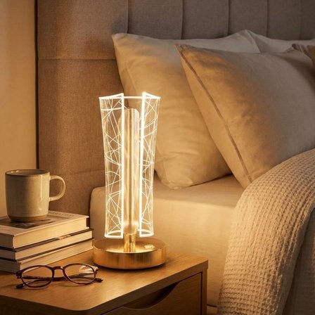 İki Yandan Kavisli Silindirik Geometrik Çizgi Model Kristal LED Masa Lambası – Dokunmatik, 3 Renk Iş