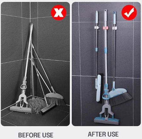 1 Adet Yapışkanlı Pratik Mop Tutucu Beyaz