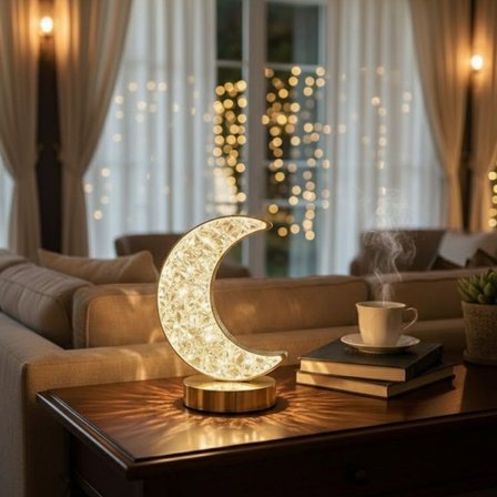 Hilal AY Model Kristal LED Masa Lambası – Dokunmatik, 3 Renk Işık Modlu, Şarjlı Mini Dekoratif Gece 