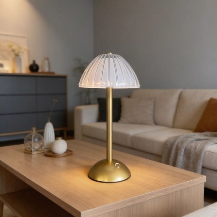 Uzun Mantar Çizgili Model LED Masa Lambası – Dokunmatik, 3 Renk Işık Modlu, Şarjlı Dekoratif Gece La