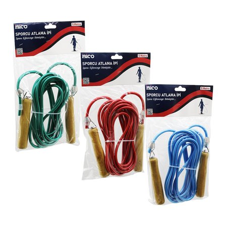 Ahşap Saplı Pvc Atlama İpi Renkli 5MT