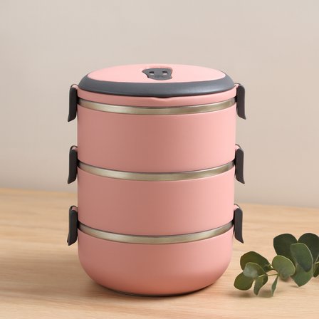 3'lü 1.8L Sefer Tası Saklama Kabı - Açık Pembe