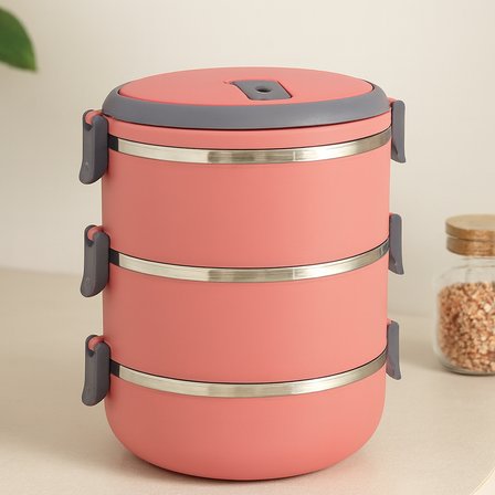 3'lü Sefer Tası Saklama Kabı 1.8 L Koyu Pembe