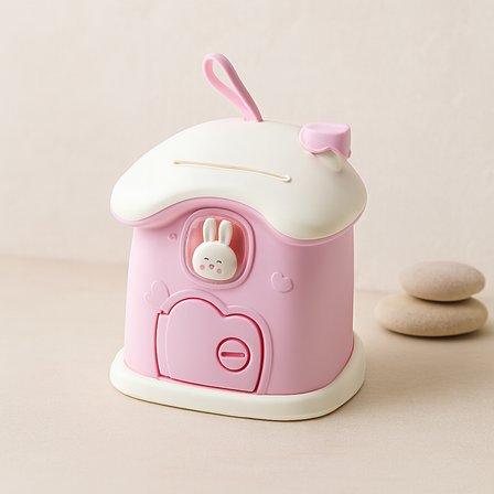 Kilitli Ev Modeli Plastik Çocuk Kumbara 18x16x18 cm