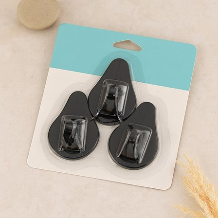 3'lü Yapışkanlı Lilyum Askı - Siyah Beyaz Plastik