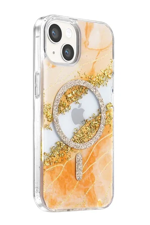 Onegif Apple iPhone 15 Lotus Simli Magsafe Kapak - Turuncu