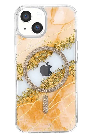 Onegif Apple iPhone 15 Lotus Simli Magsafe Kapak - Turuncu