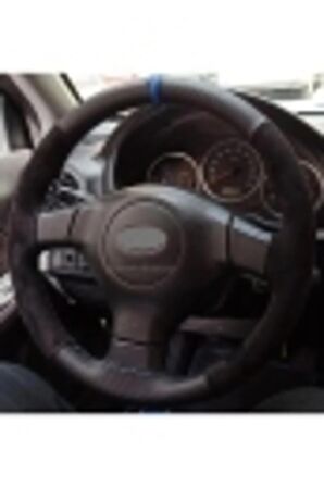 Subaru Brz Uyumlu Dikmeli Direksiyon Kılıfı Alkantra Karbon Mavi Yüzüklü