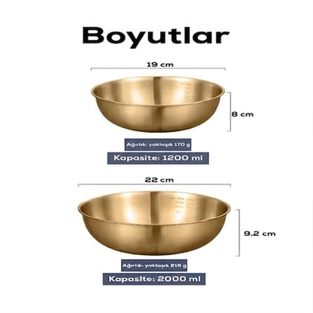 2'Li Gold Paslanmaz Çelik Karıştırma Ve Salatalık Kase Ev Hediyesi Çeyiz Ürünü Mutfak Aksesuarı