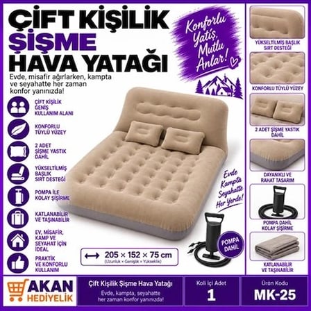 Özel Üretim Seyahat Konforlu Kamp Yatağı Çift Kişilik Şişme Hava Yatağı