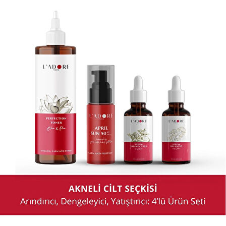 Akneli Cilt Seçkisi 1 - Perfection Toner + April Sun SPF 50 + Serum Vitamin C + Serum Balancio