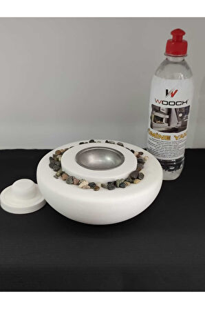 DEKORATİF MASA ÜSTÜ YUVARLAK ATEŞ ÇUKURU TAŞ ŞÖMİNE-500 ML YAKIT HEDİYELİ