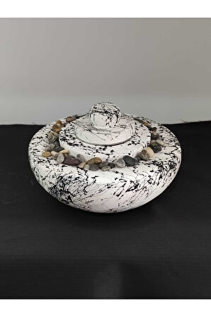 DEKORATİF MASA ÜSTÜ YUVARLAK ATEŞ ÇUKURU TAŞ ŞÖMİNE-500 ML YAKIT HEDİYELİ