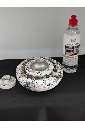 DEKORATİF MASA ÜSTÜ YUVARLAK ATEŞ ÇUKURU TAŞ ŞÖMİNE-500 ML YAKIT HEDİYELİ