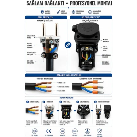 Öznur Kablo Seyyar Uzatma Kablosu 10 Metre | Ttr 3x1,5 mm %100 Tam Bakır Kablo | Seldur 3'lü Kauçuk Grup Priz | Orel Kauçuk Fiş | IP54 IP44