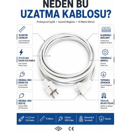 Viko Seyyar Uzatma Kablosu 10 Metre 3x2.5 mm CCA Beyaz Topraklı