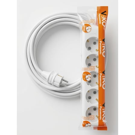 Viko by Panasonic 5'li Grup Priz 3 Metre 3x2.5 mm CCA Kablolu Uzatma Kablosu Beyaz Çocuk Korumalı Topraklı