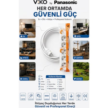 Viko by Panasonic 5'li Grup Priz 3 Metre 3x2.5 mm CCA Kablolu Uzatma Kablosu Beyaz Çocuk Korumalı Topraklı
