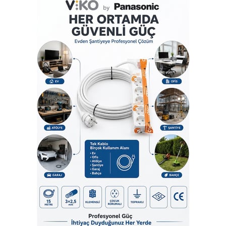 Viko 5'li Grup Priz Uzatma Kablosu 15 Metre 3x2.5 mm CCA Beyaz Topraklı Çocuk Korumalı