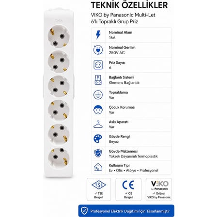 Viko Multi-Let 6'lı Topraklı Grup Priz Beyaz Çocuk Korumalı Klemens Bağlantılı Askı Aparatlı