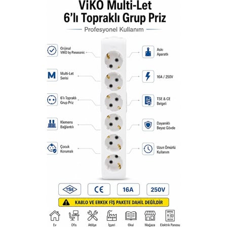 Viko Multi-Let 6'lı Topraklı Grup Priz Beyaz Çocuk Korumalı Klemens Bağlantılı Askı Aparatlı