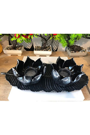 Dekoratif Yaprak Tabakta Lotus Mumluklar