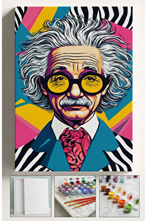 Sayılarla Boyama Tuval Seti Fırça Boya Dahil (Çıtalı) 40x50 CM - Albert Einstein