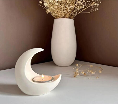 Dekoratif Ay Şeklinde Mumluk - Minimalist Ev Dekorasyonu, Şık Hediye, Modern Tasarım Mumluk