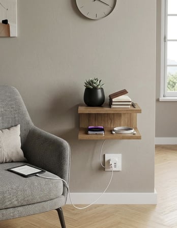 25x25 Duvara Monte Ceviz Raf Komodin Yan Sehpa 2 Katlı MDF Raf