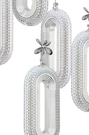 Led Alfa 5'li Gümüş 3 Renk Ledli Kristal Taşlı Modern Led Avize