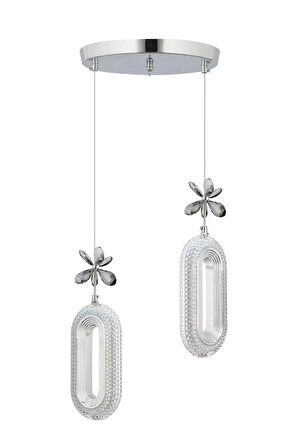 Led Alfa 2'li Gümüş 3 Renk Ledli Kristal Taşlı Modern Led Avize