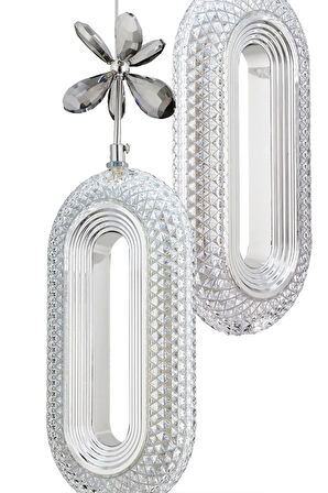 Led Alfa 2'li Gümüş 3 Renk Ledli Kristal Taşlı Modern Led Avize