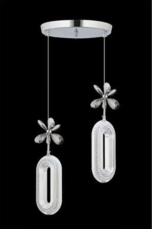 Led Alfa 2'li Gümüş 3 Renk Ledli Kristal Taşlı Modern Led Avize