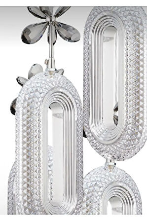 Alfa Led 8'li Krom 3 Renk Modu Ledli Kristal Taşlı Modern Led Avize