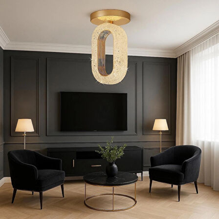 Nova Lighting Alfa Kristal Ledli Avize Tavana Sıfır Gold Sarı Gövde 3 Renk Modu Koridor yatak Odası Çocuk Odası