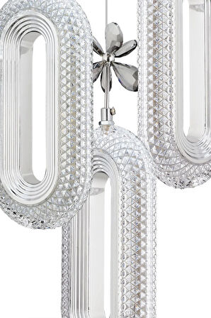 Led Alfa 3'lü Gümüş Kumandalı 3 Renk Ledli Kristal Taşlı Modern Led Avize