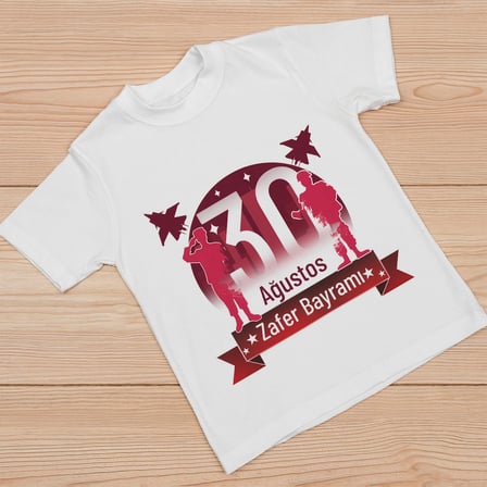 Ağustos Zafer Bayramı Atatürk Baskılı Kısa Kollu Bisiklet Yaka T-shirt - Beyaz