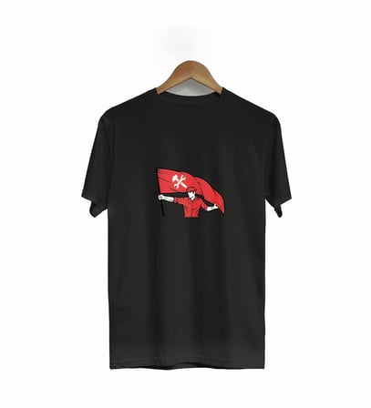 1 Mayıs Emek ve Dayanışma Bayraklı Emekçi Baskılı Bisiklet Yaka T-shirt - Siyah