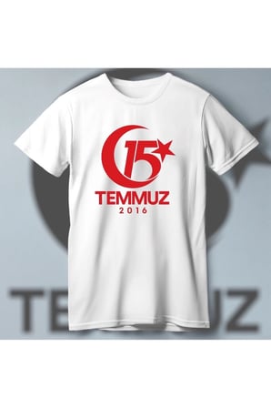 15 Temmuz Demokrasi ve Milli Birlik 2016 Anma Baskılı Bisiklet Yaka T-shirt - Beyaz