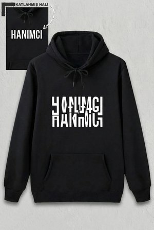 Sevgililer Günü Hanımcı Hediye Baskılı Oversize Kapüşonlu Sweatshirt - Siya