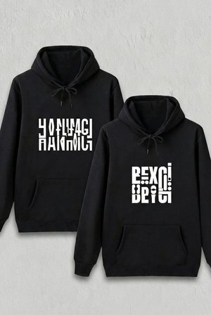Sevgililer Günü Hanımcı Hediye Baskılı Oversize Kapüşonlu Sweatshirt - Siya