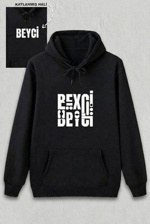 Sevgililer Günü Beyci Hediye Baskılı Oversize Kapüşonlu Sweatshirt - Siyah