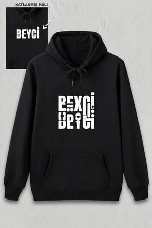 Sevgililer Günü Beyci Hediye Baskılı Oversize Kapüşonlu Sweatshirt - Siyah