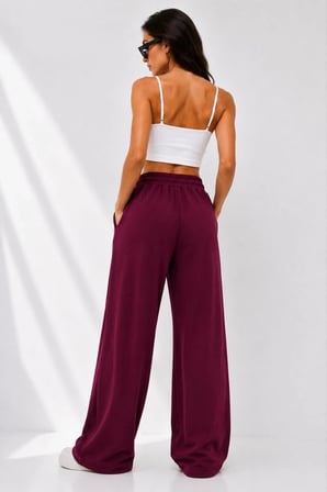 Kadın Osy Modal Yumuşak Dokulu Cima Dikişli Nakışlı Cepli Oversize Bol Paça Eşofman Altı - Bordo
