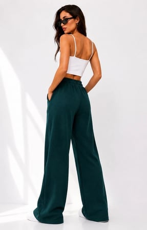 Kadın Osy Modal Yumuşak Dokulu Cima Dikişli Nakışlı Cepli Oversize Bol Paça Eşofman Altı - Yeşil