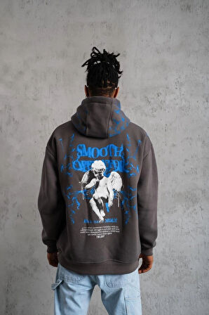 Erkek Yıldırım Baskılı Kapşonlu Sweatshirt - Gri