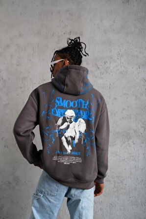 Erkek Yıldırım Baskılı Kapşonlu Sweatshirt - Gri