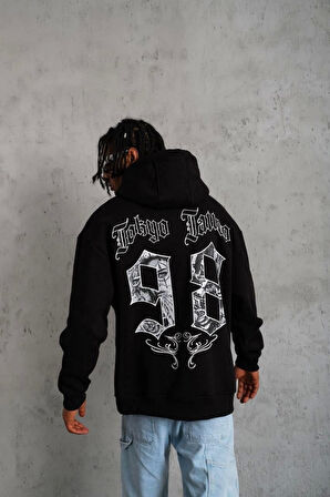 Erkek 98 Baskılı Kapşonlu Sweat - Siyah