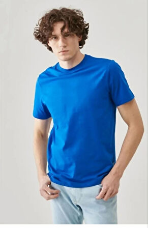 Erkek 24/1 Düz A Kalite Oversize T-shirt - Mavi