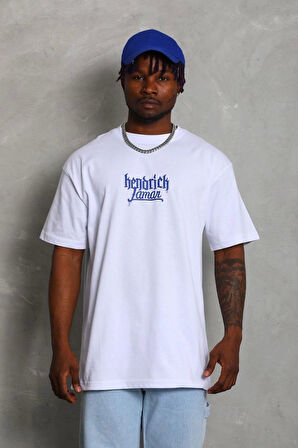 Unisex Oversize Baskılı Bisiklet Yaka T-Shirt - Beyaz